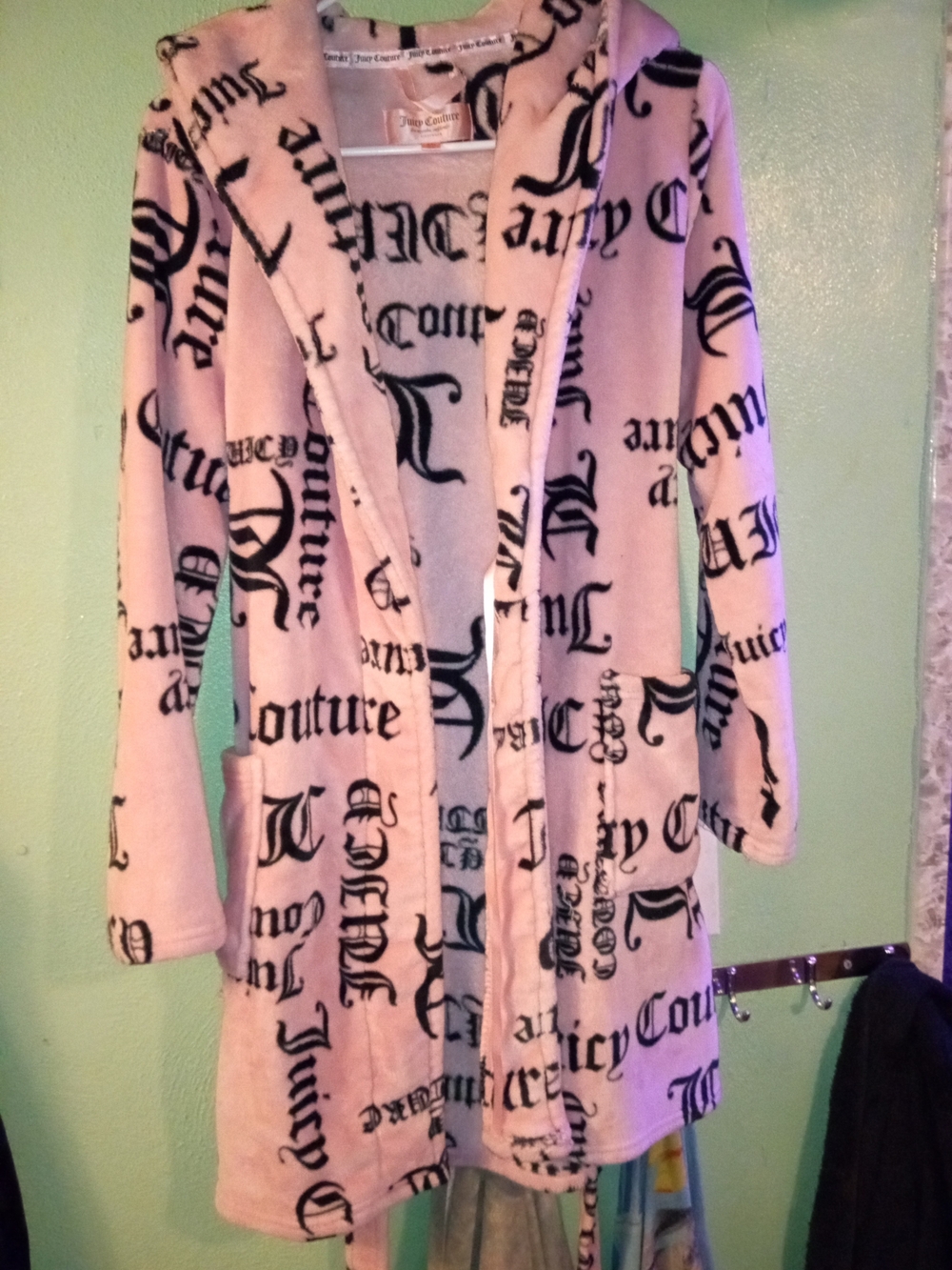 Juicy Couture Pink Hooded Logo Teddy Coat